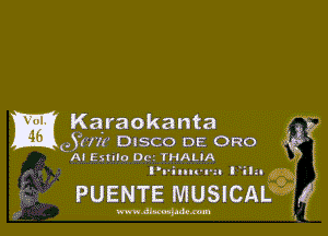 Karaokanta
981971) DISCO DE ORO

Al Estilo DO! THALIA
l'rinn-ru Vila

PUENTE MUSICAL

mmm