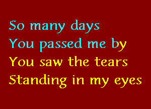 So many days
You passed me by

You saw the tears
Standing in my eyes