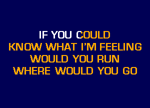 IF YOU COULD
KNOW WHAT I'M FEELING
WOULD YOU RUN
WHERE WOULD YOU GO