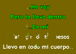 ..Me voy
Pero te llevo dentro
5..De mi

6. ti Jesos

Llevo en todo mi cuerpo..