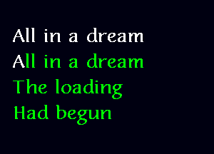 All in a dream
All in a dream

The loading
Had begun