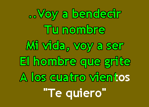 ..Voy a bendedr
Tu nombre
Mi Vida, voy a ser

El hombre que grite
A los cuatro vientos
Te quiero