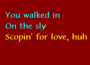 You walked in
On the sly

Scopin' for love, huh