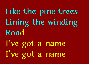 Like the pine trees
Lining the winding
Road

I've got a name
I've got a name