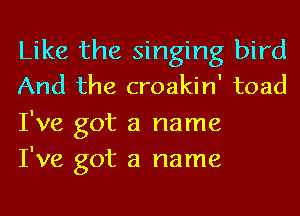 Like the singing bird
And the croakin' toad
I've got a name
I've got a name