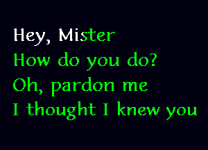 Hey, Mister
How do you do?

Oh, pardon me
I thought I knew you