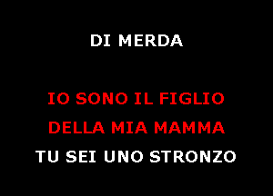 DI MERDA

IO SONO IL FIGLIO
DELLA MIA MAMMA
TU SEI UNO STRONZO