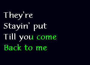 They're
Stayin' put

Till you come
Back to me