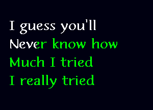 I guess you'll
Never know how

Much I tried
I really tried