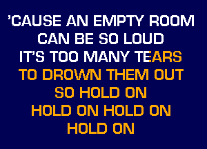 'CAUSE AN EMPTY ROOM
CAN BE SO LOUD
ITS TOO MANY TEARS
T0 BROWN THEM OUT
80 HOLD 0N
HOLD 0N HOLD 0N
HOLD 0N