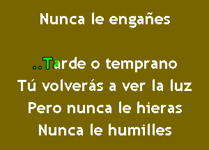 Nunca le engaries

..Tarde o temprano
TL'I volveras a ver la luz
Pero nunca le hieras

Nunca le humilles l