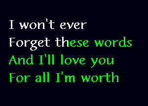 I won't ever
Forget these words

And I'll love you
For all I'm worth