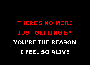 THERE'S NO MORE
JUST GETTING BY
YOU'RE THE REASON
I FEEL SO ALIVE