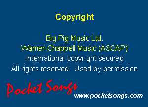 Copyrig ht

Big Pig Music Ltd.
Warner-Chappell Music (ASCAP)
lntemational copyright secuned
All rights reserved Used by permissmn

vwmpockelsongsaom l
