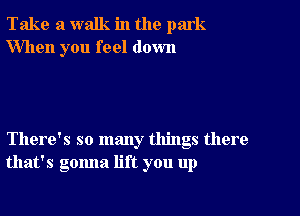 Take a walk in the park
When you feel down

There's so many things there
that's gonna lift you up
