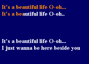 It's a beautiful life 0-011...
It's a beautiful life O-oh..

It's a beautiful life 0-011...
I just wanna be here beside you