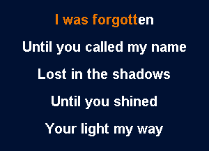I was forgotten

Until you called my name

Lost in the shadows
Until you shined
Your light my way