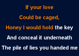 If your love
Could be caged,
Honey I would hold the key
And conceal it underneath

The pile of lies you handed me