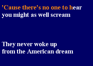 'Cause there's no one to hear
you might as well scream

They never woke up
from the American dream