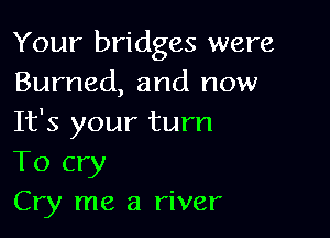 Your bridges were
Burned, and now

It's your turn
To cry

Cry me a river