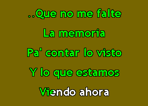 ..Que no me falte
La memoria

Pa' contar lo visto

Y lo que estamos

Viendo ahora