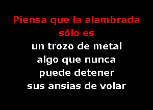 Piensa que la alambrada
s6lo es
un trozo de metal
algo que nunca
puede detener

sus ansias de volar l