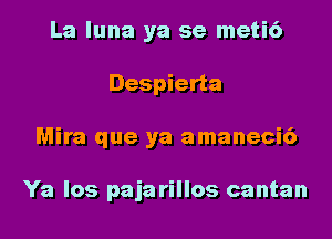 La luna ya se meti6
Despierta
Mira que ya amaneci6

Ya los pajarillos cantan