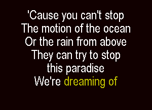 'Cause you can't stop
The motion of the ocean
Or the rain from above

They can try to stop
this paradise
We're dreaming of