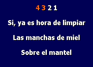 4321

Si, ya es hora de limpiar

Las manchas de miel

Sobre el mantel