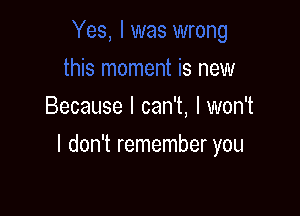 oment is new
Because I can't, I won't

I don't remember you