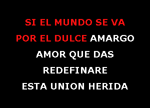 SI EL MUNDO SE VA
POR EL DULCE AMARGO
AMOR QUE DAS
REDEFINARE
ESTA UNION HERIDA