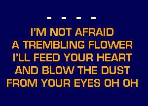 I'M NOT AFRAID
A TREMBLING FLOWER
I'LL FEED YOUR HEART
AND BLOW THE DUST
FROM YOUR EYES 0H 0H