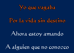 Yo que vagaba
Por la Vida sin destino

Ahora estoy amando

A alguien que no conozco