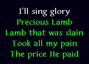 I'll sing glory
Precious Lamb
Lamb that was slain
Took all my pain
The price He paid