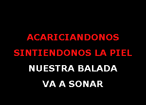 ACARICIANDONOS

SINTIENDONOS LA PIEL
NUESTRA BALADA
VA A SONAR