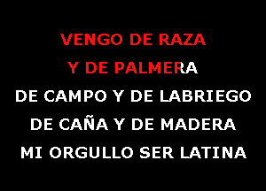VENGO DE RAZA
Y DE PALMERA
DE CAMPO Y DE LABRIEGO
DE CANA Y DE MADERA
MI ORGULLO SER LATINA