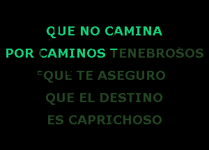 QUE NO CAMINA

POR CAMINOS TENEBROSOS
CQUE TE ASEGURO
QUE EL DESTINO
ES CAPRI-CHOSO