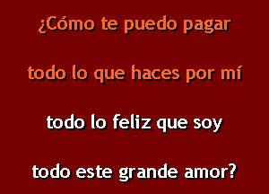 ngmo te puedo pagar
todo lo que haces por mi
todo lo feliz que soy

todo este grande amor?