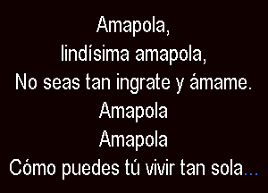 Amapola,
lindisima amapola,
No seas tan ingrate y amame.

Amapola
Amapola
Cbmo puedes tu vivir tan sola