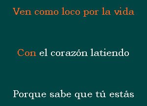 Ven como loco por la Vida

Con el corazc'm latiendo

Porque sabe que t1'1 estas