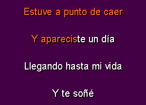 Estuve a punto de caer

Y apareciste un dia
Llegando hasta mi Vida

Y te sorie'