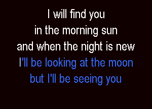 I will find you
in the morning sun
and when the night is new