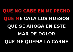 QUE NO CABE EN MI PECHO
QUE ME CALA LOS HUESOS
QUE SE AHOGA EN ESTE
MAR DE DOLOR
QUE ME QUEMA LA CARNE