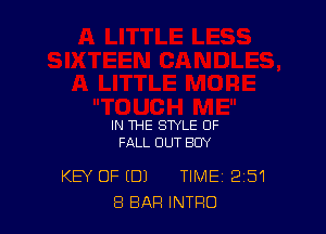 IN THE STYLE 0F
FALL OUT BOY

KEY OF (DJ TIME 2151
8 BAR INTRO