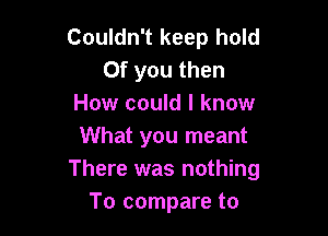 Couldn't keep hold
0f you then
How could I know

What you meant
There was nothing
To compare to