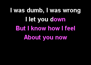 l was dumb, I was wrong
I let you down
But I know how I feel

About you now