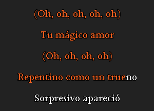 (Oh, oh, oh, oh, oh)
T11 mzigico amor
(Oh, oh, oh, oh)
Repentino como 1111 trueno

Sorpresivo aparecit')