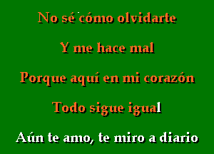 No Q 'c6mo olvidarte
Y me hace mal
Porque aqui en mi corazfm
Todo sigue igual

Afm te amo, te miro a diario