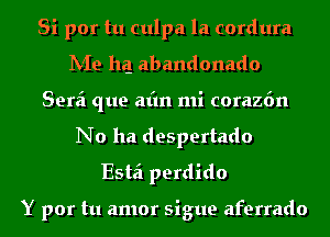 Si por tu culpa la cordura
hie hq abandonado
Serai que afm mi corazfm
No ha despertado
Esta perdido

Y por tu amor sigue aferrado