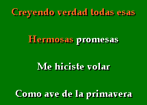 Creyendo verdad todas esas
Hermosas promesas
hie hiciste volar

Como ave de la primavera